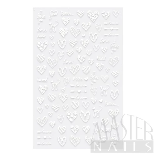 Körömmatrica 3D Szerelmes Szívek / F926 White