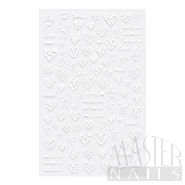 Körömmatrica 3D Szerelmes Szívek / F926 White