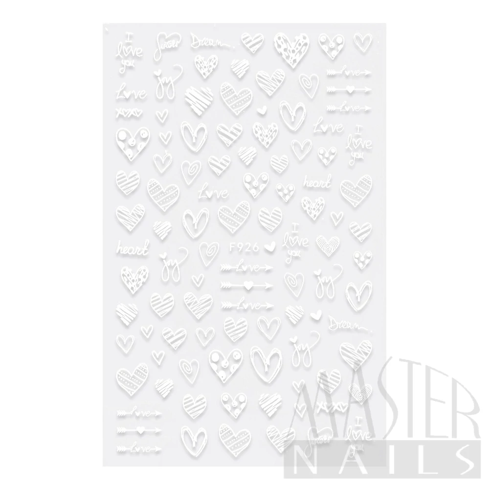 Körömmatrica 3D Szerelmes Szívek / F926 White